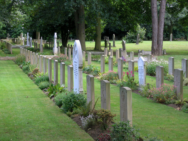 A plot of WW1 burials set in a pleasant tree lined avenue in Grimsby (Scartho Road) Cemetery. Pte Tooley's grave is nearby.
