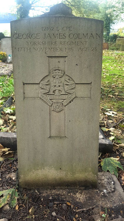 L/Cpl Colman's Headstone in Marfleet (St. Giles) Churchyard