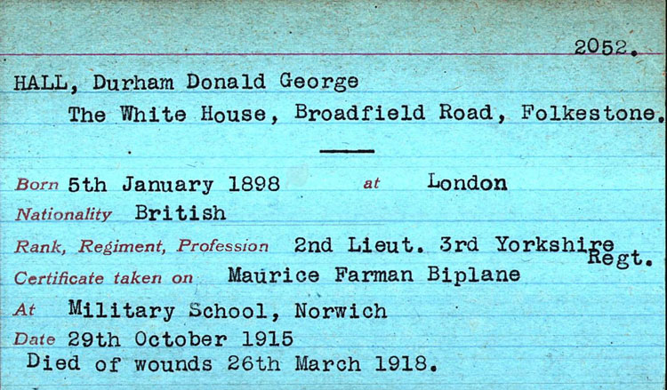 2nd Lieutenant Durham Donald George HALL, MC